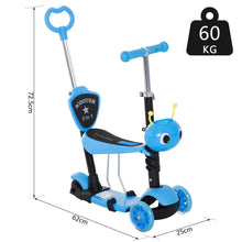 Load image into Gallery viewer, 5-in-1 Kids Kick Scooter W/Removable Seat-Blue