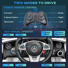 Load image into Gallery viewer, Mercedes Benz SLC 300 Licensed 12V Kids Electric Ride On Car with Parental Remote Two Motors Music Lights Suspension Wheels for 3-6 Years White