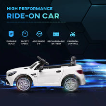 Load image into Gallery viewer, Mercedes Benz SLC 300 Licensed 12V Kids Electric Ride On Car with Parental Remote Two Motors Music Lights Suspension Wheels for 3-6 Years White