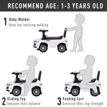 Load image into Gallery viewer, Toddler 3-in-1 Ride-On Car Kids Car Walker Stroller Push-Along with Horn Wheel & Under Seat Storage White
