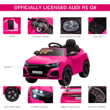 Load image into Gallery viewer, Audi RS Q8 6V Kids Electric Ride on Cars with Remote USB MP3 Bluetooth Pink