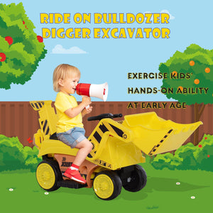 Kids Ride-On Digger Bulldozer - Yellow