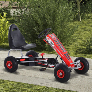 Go Kart Ride on Car Racing Style w/ Adjustable Seat Handbrake & Clutch in Red