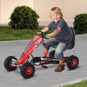 Go Kart Ride on Car Racing Style w/ Adjustable Seat Handbrake & Clutch in Red