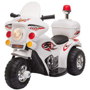 Kids 6V Electric Ride On Motorcycle 3 Wheel Vehicle Lights Music Horn Storage Box White